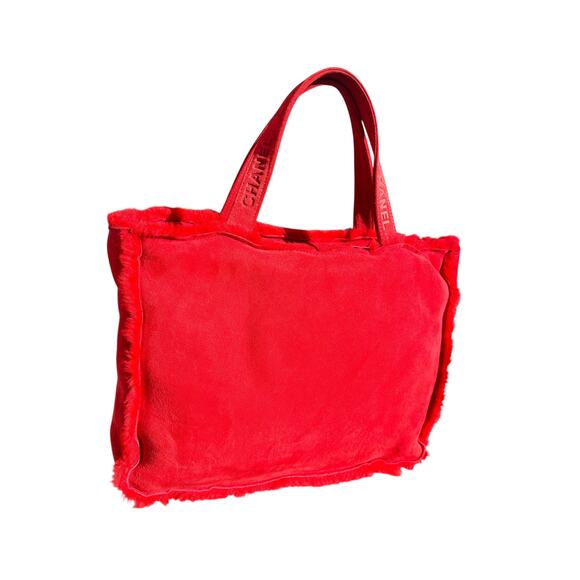 Chanel Mouton Red Suede Shearling Fur Tote✨ - Picture 3 of 9
